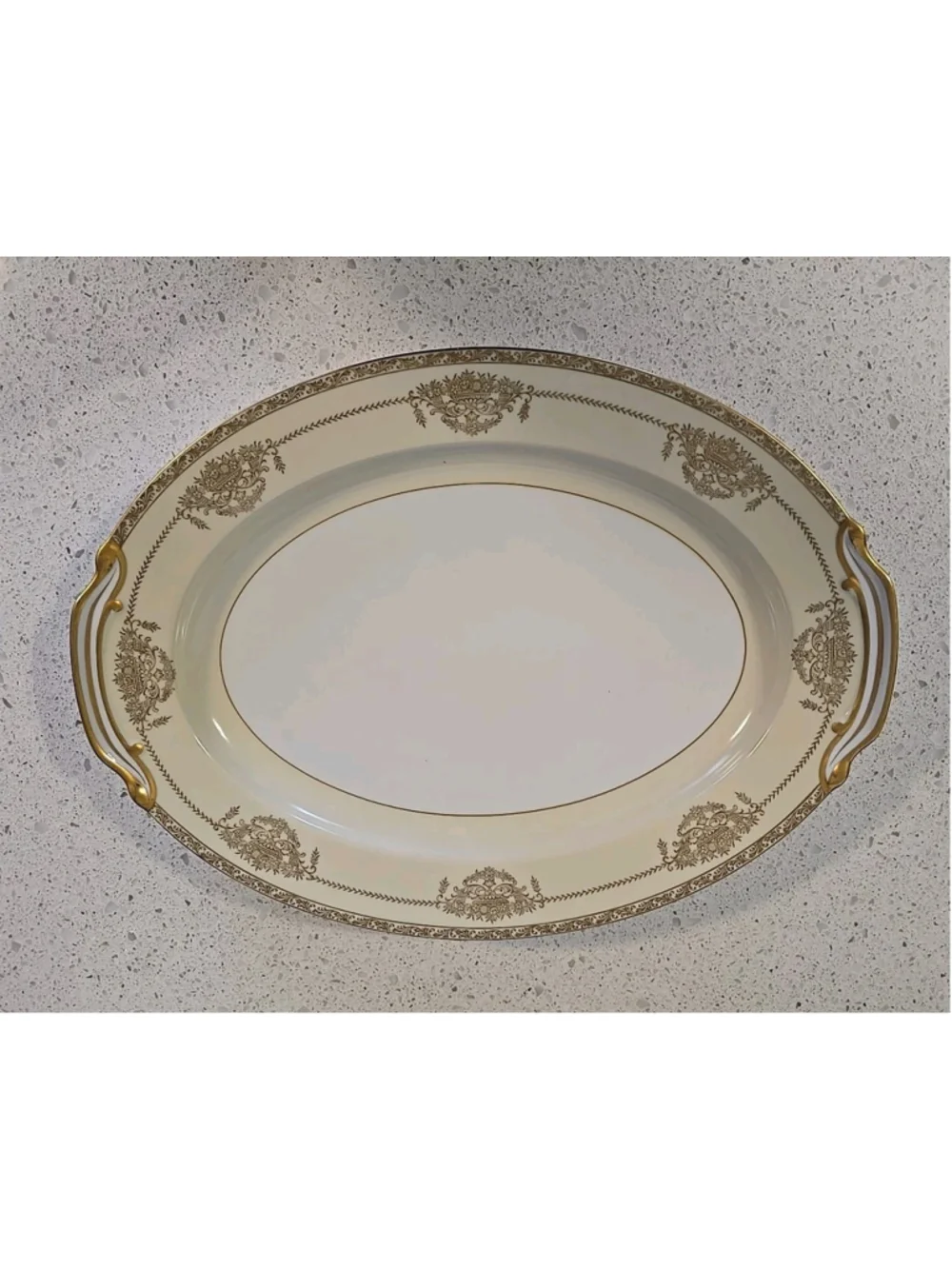 Noritake China Large 16” Serving Dish Oval Platter Penelope Gold & white